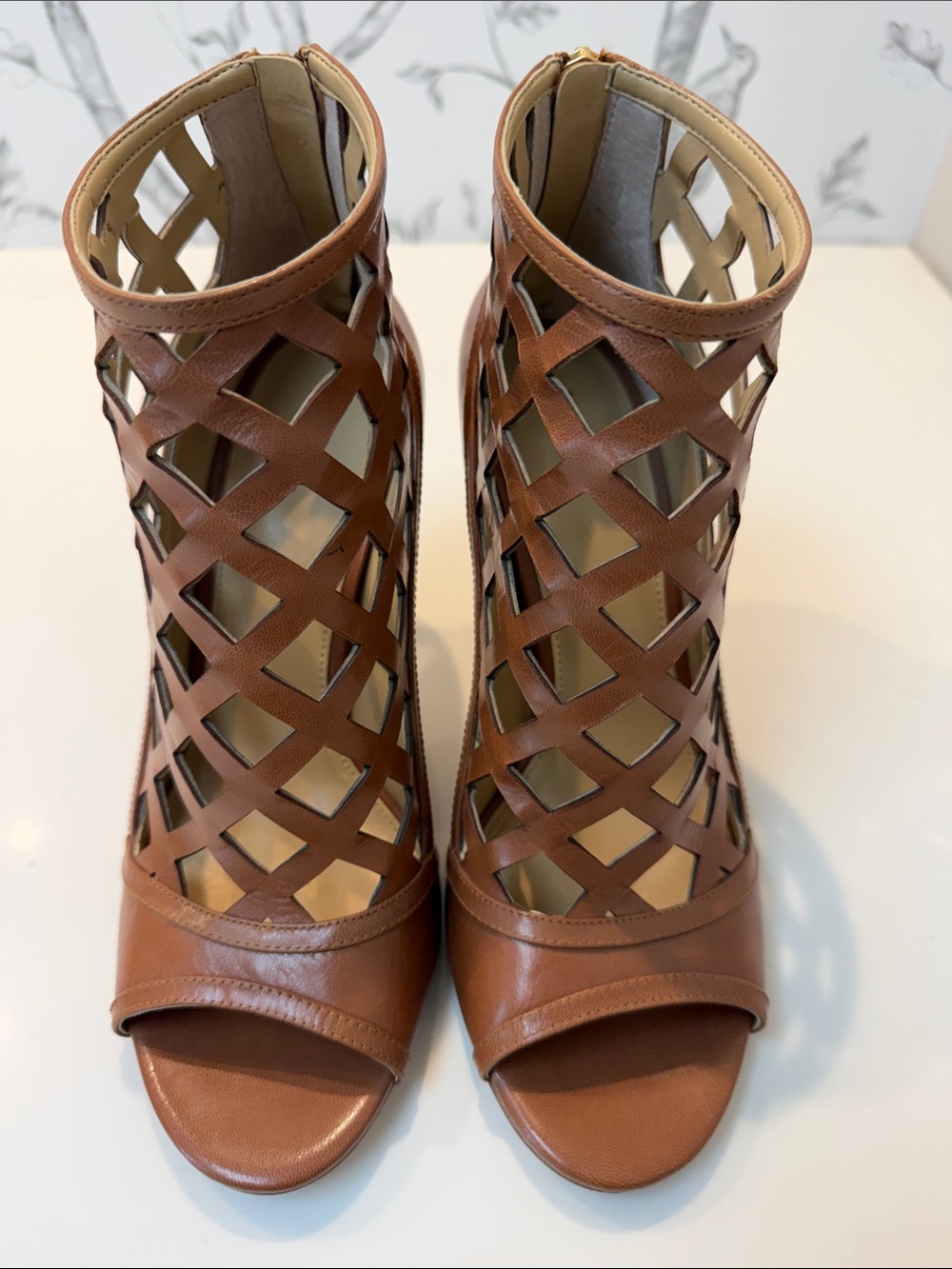 MICHAEL Michael Kors Tan Lattice Peep-Toe Heeled Sandals